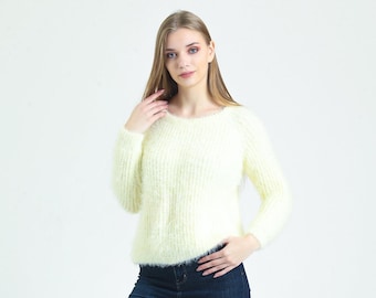 Hand Knit Mohair Sweater, Extra Fluffy Bridal Pullover