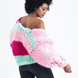Chunky Knit Cardigan , Chunky Cardigan Patchwork , Unique&Wool , Merino Wool Cardigan , Knit Jacket for Woman and Men