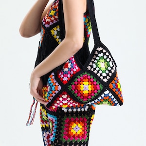 Crochet Bag, Granny Square Bag, Crochet Purse, Knitted Handmade Bag, Crochet Shoulder Bag, Crochet Tote Bag