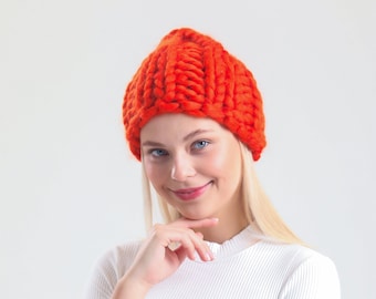 Chunky Knit Wool Beanie, Slouchy Winter Hat