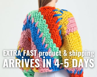 Chunky Knit Cardigan , Colorful Fluffy Sweater , Unique&Wool , Merino Wool Cardigan , Knit Jacket for Woman