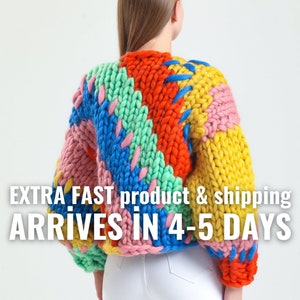 Chunky Knit Cardigan , Colorful Fluffy Sweater , Unique&Wool , Merino Wool Cardigan , Knit Jacket for Woman