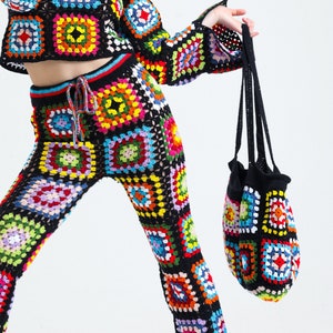 Granny Square Pants, Patchwork Crochet Pants, boho pants, hippie pants, Summer Beach Pants, festival pants