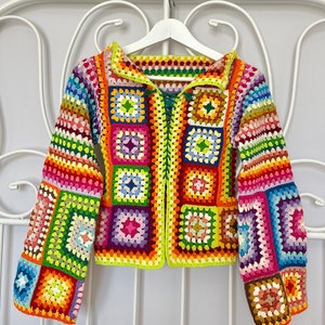 Patchwork Cardigan, Crochet Cotton Cardigan, Colorful Oversize Cardigan, Crochet Sweater, Oversize Patchwork Jacket, Granny Square Cardigan