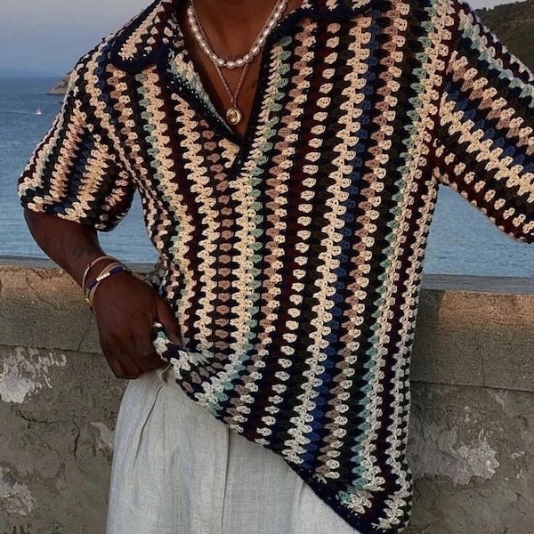 Handmade Crochet Knit Shirt, Vintage Style, Summer Cotton