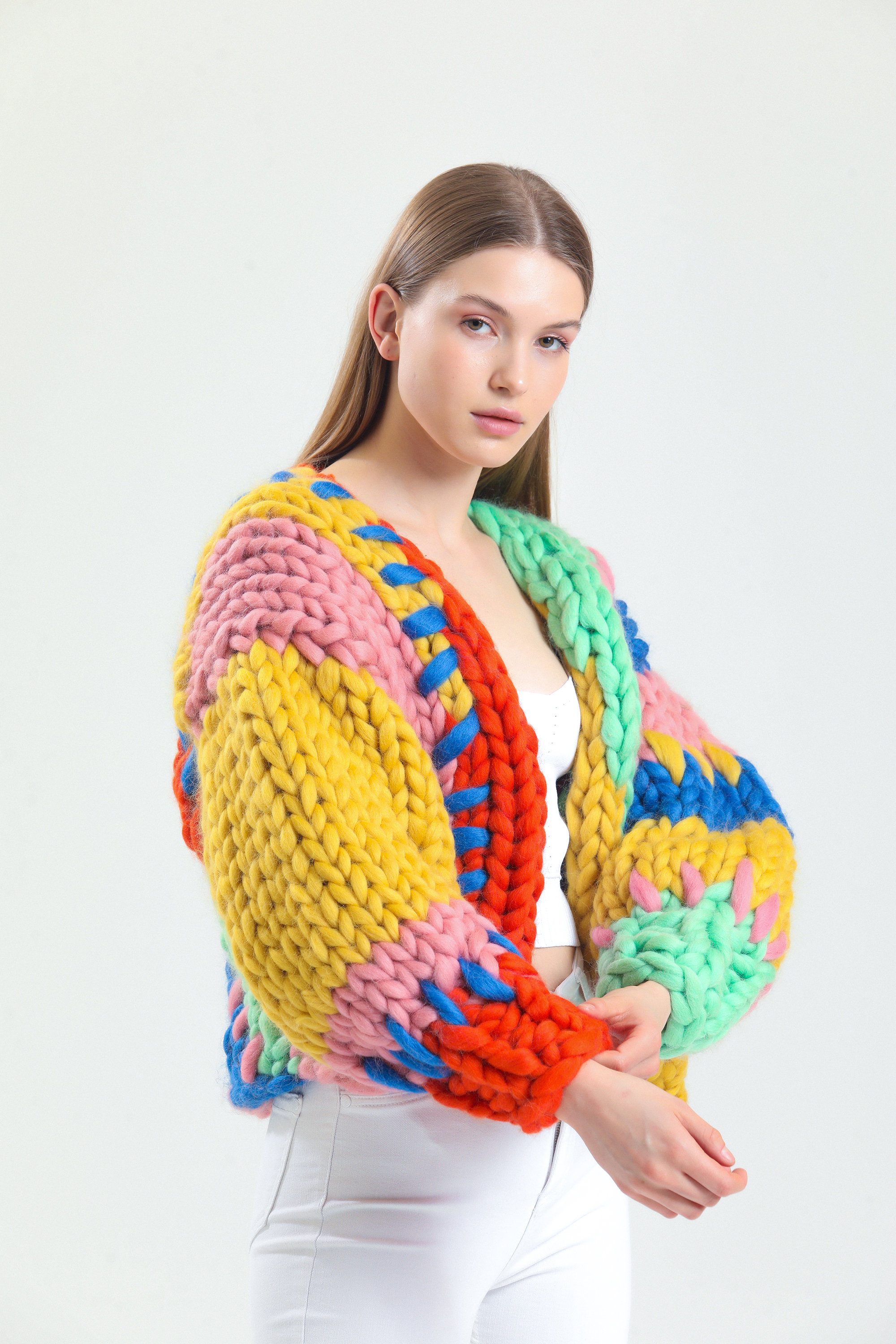 Chunky Knit Cardigan , Colorful Fluffy Sweater , Unique&wool Chunky Knit Cardigan , Colorful Fluffy Sweater , Unique&wool