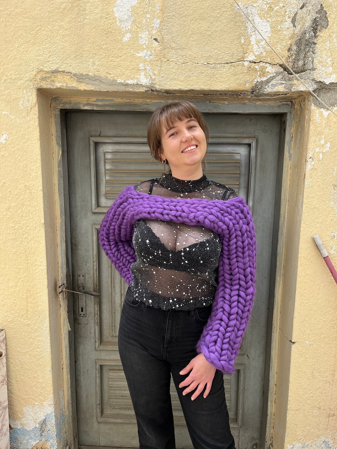 Chunky Knit Shrug, Customizable Colour Knit Sleeve, Unique&wool, Merino