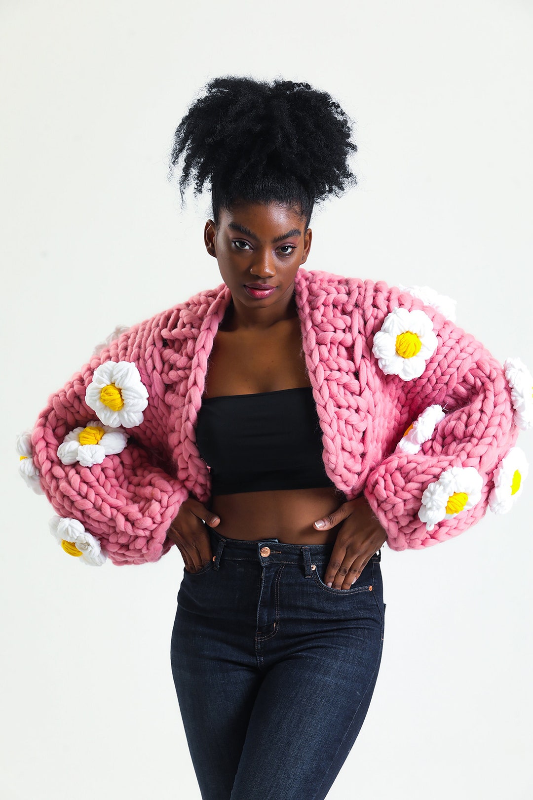 コムデギャルソンオム 22aw PILE JERSEY CARDIGANサイズS Chunky Knit Merino Wool Cardigan, Handmade Floral Jacket - Etsy