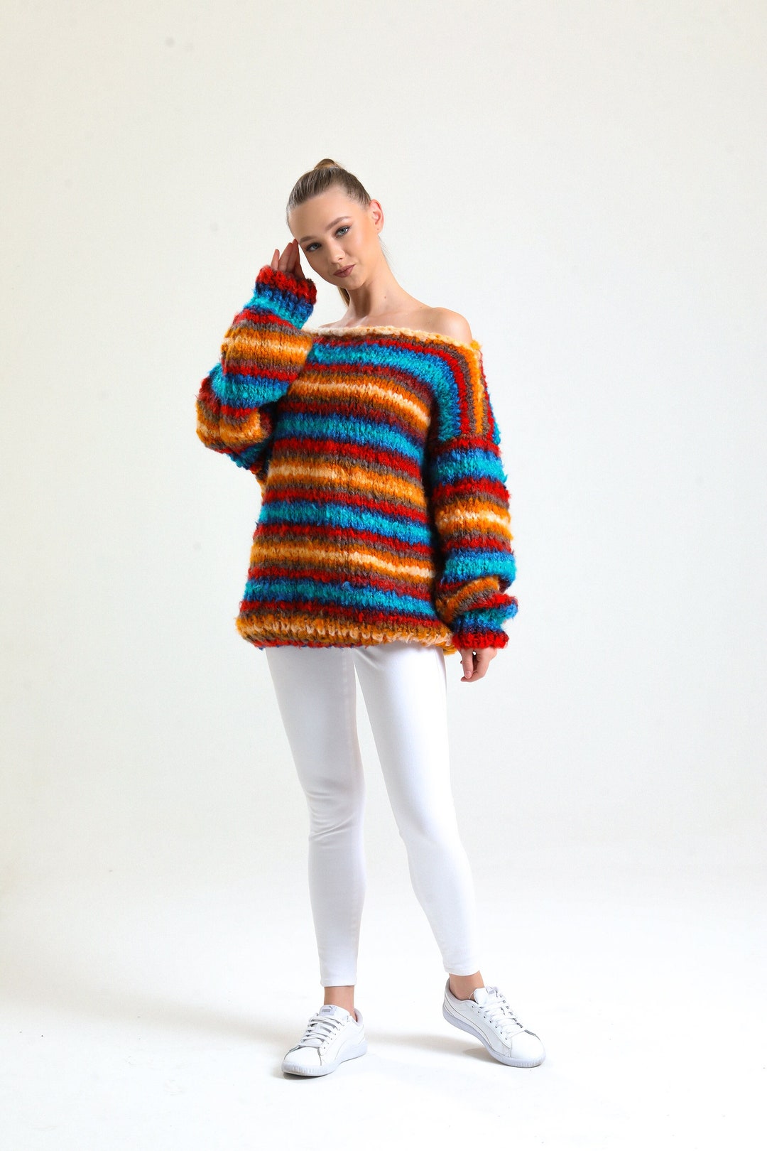 Averi Striped Oversized Off Shoulder Sweater