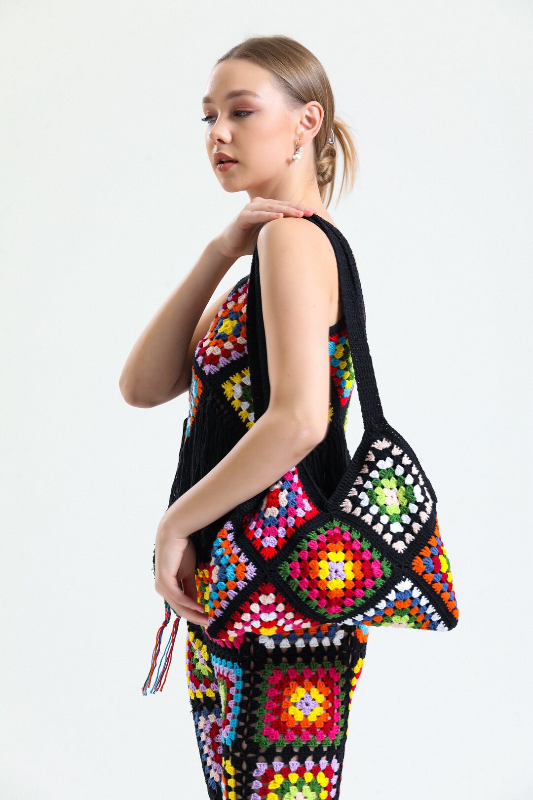 Crochet Bag, Granny Square Bag, Crochet Purse, Knitted Handmade Bag