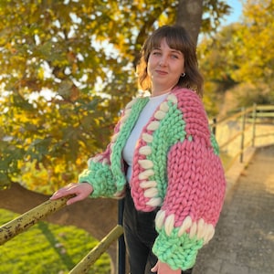 Chunky Knit Cardigan, Unique&Wool, Merino Wool Cardigan, Patchwork Cardigan, Knit Jacket for Woman and Men