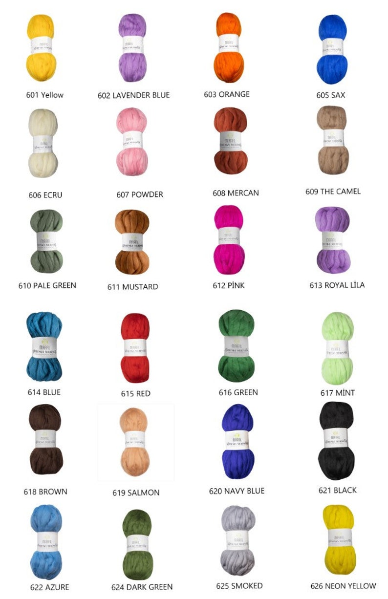 K&ouml;nnte beinhalten: Eine Sammlung von 24 Garnkn&auml;uel in verschiedenen Farben, darunter Gelb, Lavendelblau, Orange, Sax, Ecru, Puder, Merkan, Kamel, Hellgr&uuml;n, Senf, Pink, K&ouml;nigslila, Blau, Rot, Gr&uuml;n, Minze, Braun, Lachs, Marineblau, Schwarz, Azur, Dunkelgr&uuml;n, Rauch und Neon Gelb.