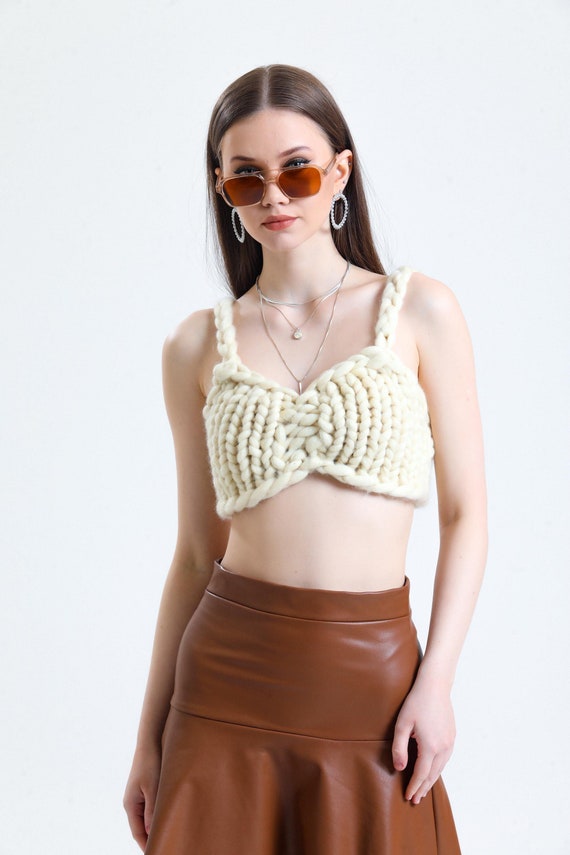 Chunky Colossal Bralette, Merino Wool Bralette, Knit Crop Top, Knit Yoga  Top, Chunky Crop Top Ecru 