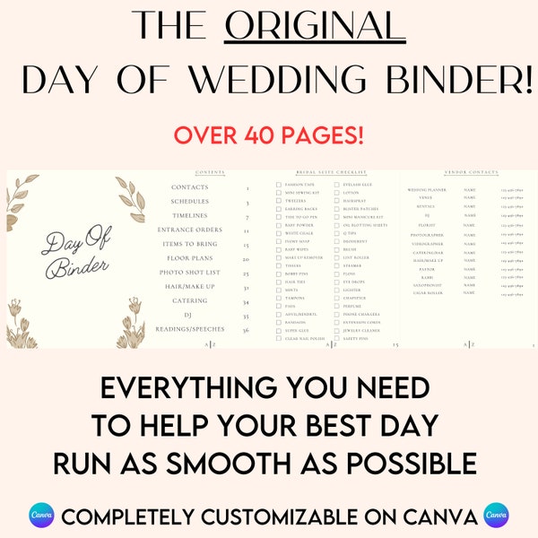 Wedding day of coordinator binder template etsy