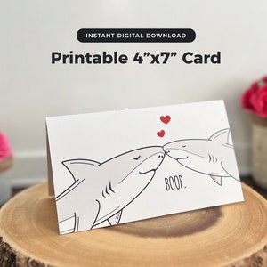 Afdrukbare haaienkaart, leuke haaienkaart, haaienverjaardagskaart, leuke verjaardagskaart, liefdeskaart, afdrukbare kaart, hartkaart, geweldige witte kaart