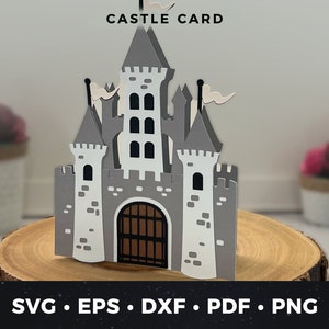 Carte château svg, svg de fichier coupé carte château, bricolage château carte, carte d'anniversaire de princesse, château svg, décoration de gâteau château, carte d'anniversaire chevalier svg