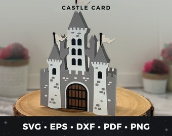 Castle Card svg, Castle Card Cut File svg, DIY Castle Card, Princess Birthday Card, Castle svg, Castle Cake topper, Knight Birthday Card svg
