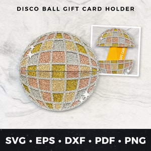 Disco Ball Geschenkkartenhalter, 70er Jahre Party Geschenk, Retro Disco Karte pdf, Spiegelkugel Geldhalter, Glitter Geschenkkarte pdf, Samstag Nacht Fever