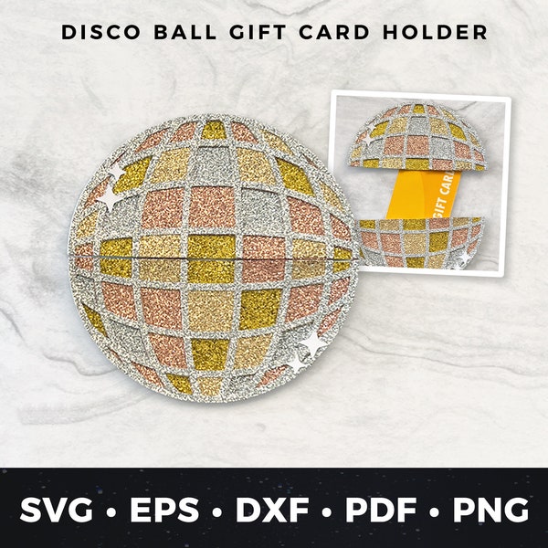 Disco Ball Gift Card Holder svg, 70s Party Gift, Retro Disco Card pdf, Mirror Ball Money Holder, Glitter Gift Card pdf, Saturday Night Fever