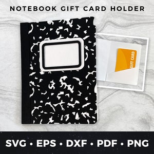 Porta-cartão-presente para caderno de composição, cartão de volta às aulas, SVG escolar, arquivo de corte de volta às aulas, svg de agradecimento ao professor, arquivo de corte para caderno