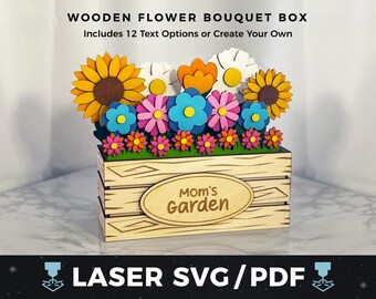 Laser Cut Wood Flower Box SVG Mother’s Day Flower Gift Laser File Rustic Flower Arrangement SVG DIY Gift for Glowforge Birthday Gift