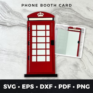 Rode telefooncel verjaardagskaart svg, K6 gesneden bestand, Londen telefooncel kaart svg, Londen wenskaart svg, DIY-reiskaart svg, telefooncel