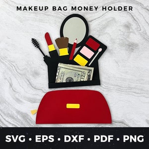 Make-up geld houder Svg, make-up geld svg, make-up tas svg, make-up geld houder svg, make-up cadeaubon, make-up verjaardagskaart