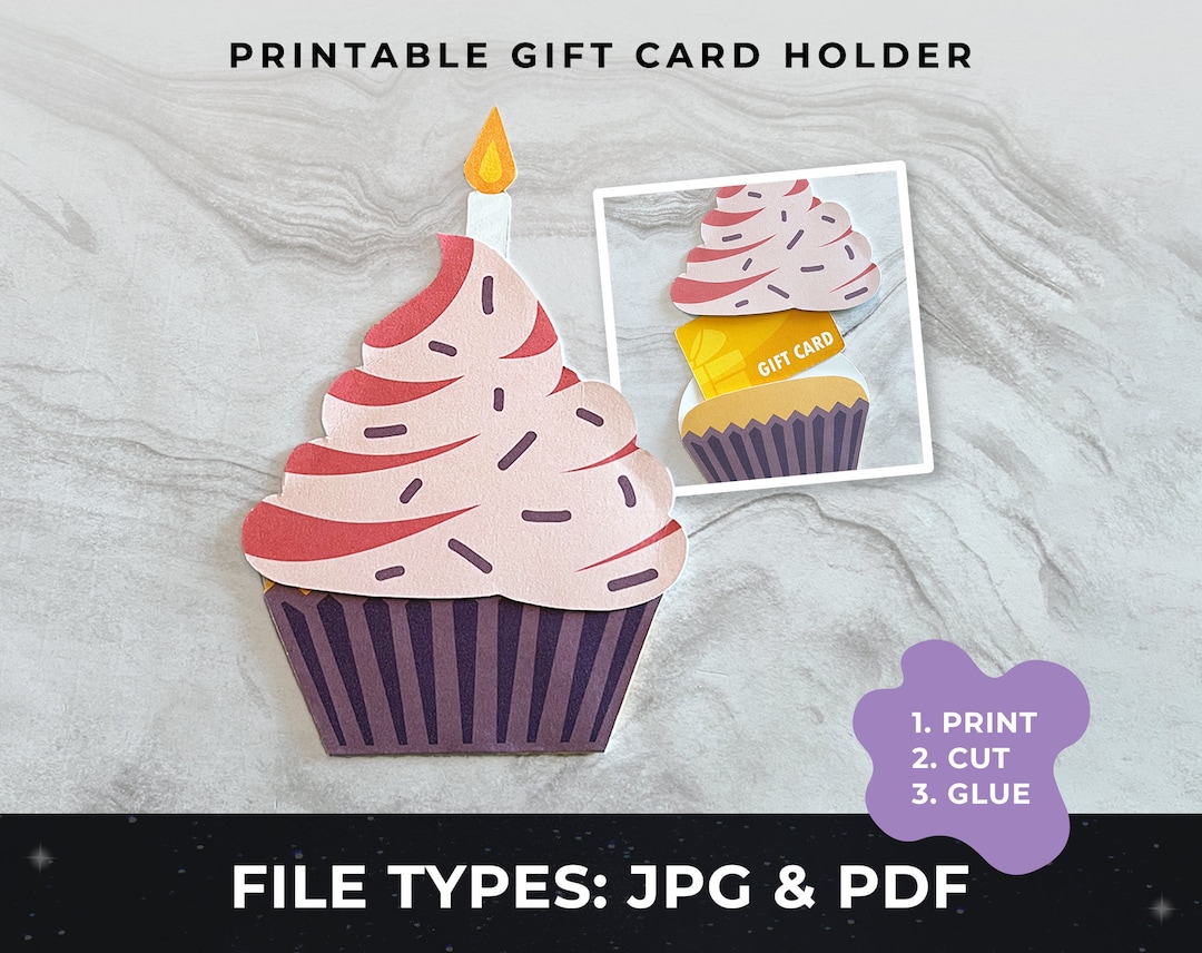 Printable Cupcake Gift Card Holder Printable Birthday Gift Etsy