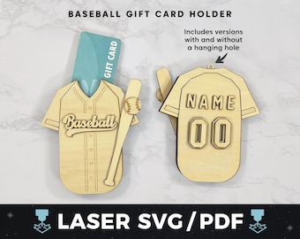 Baseball Jersey Gift Card Holder Laser Cut File, Baseball Gift Card SVG, Sports Coach Gift, Glowforge xTool File, Baseball Jersey Ornament