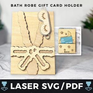 Porte-cartes cadeau peignoir, SVG laser, carte-cadeau PDF pour soirée pyjama, carte-cadeau pour soirée pyjama, porte-monnaie, cadeau pyjama, porte-carte cadeau bois laser