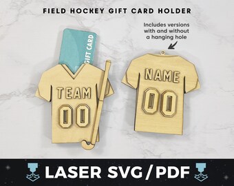 Field Hockey Jersey Gift Card Holder Laser Cut File, Field Hockey Gift Card SVG, Sports Coach Gift, Glowforge xTool File, Team Ornament svg