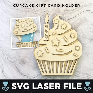 Porta-cartão-presente de cupcake svg, Porta-cartão-presente de aniversário de madeira faça você mesmo cortado svg | Porta-cartão-presente de madeira a laser SVG, arquivo de corte pronto a laser svg, PDF
