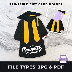 Porta-cartão-presente para vestido de formatura para impressão, cartão de formatura para impressão faça você mesmo, arquivo para impressão de formatura, porta-cartão-presente para impressão faça você mesmo