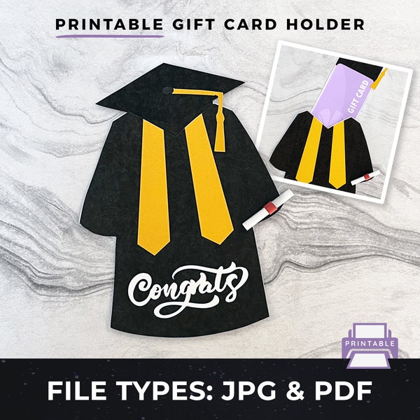 Printable Graduation Gown Gift Card Holder, DIY Print Graduation Card, Graduation Print File, DIY Printable Graduation Gift Card Holder File