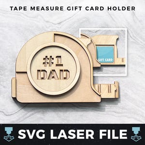 Porte-cartes cadeau fête des pères svg, mètre ruban porte-cartes svg, cadeau pour papa, porte-cartes cadeau bois laser SVG, fichier prêt à être découpé au laser svg PDF
