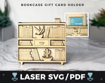 Bookcase Gift Card Holder Laser SVG, Book Lover Giftcard PDF, Book Money Holder, Reading Gift Card, Library Gift Card Holder Laser Wood SVG