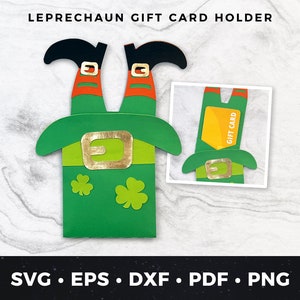 Portatarjetas de regalo de duende svg, Portatarjetas de regalo del día de San Patricio svg, Archivo de corte para portamonedas, Tarjeta de regalo de bricolaje, Regalo del día de San Patricio de bricolaje svg