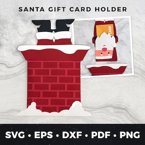 Porta-cartão de presente de Natal svg, Porta-cartão de presente de Papai Noel svg, Cartão de Natal DIY, Porta-cartão de presente de Natal, Cartão de presente de Papai Noel, Artesanato de papel de Papai Noel DIY