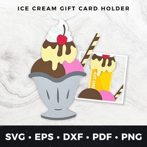 Ice Cream Sundae Cadeaukaarthouder SVG, Ice Cream Money Holder, Ice Cream Lover Gift, Dessert Card SVG, Sundae themakaart SVG, Sweet Treat
