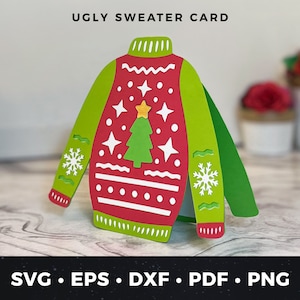 Cartão de Natal svg, Cartão de Natal DIY Ugly Sweater svg, Arquivo de Corte de Cartão Ugly Sweater svg, Cartão de Natal Ugly Sweater svg pdf eps