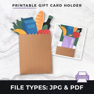 Lebensmittel Geschenkkartenhalter, DIY Lebensmittelgeschäft Geldgeschenkkarte jpg | DIY Print at Home Geschenkkartenhalter, Druckbare Geschenkkartenhalter pdf