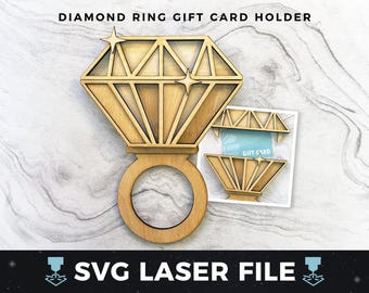 Diamond Ring Gift Card Holder svg, DIY Wood Engagement Gift Card Holder svg | Laser Wood Gift Card Holder SVG, Laser Ready Cut File svg, PDF