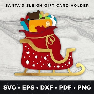 サンタそりギフトカードホルダー svg、DIY クリスマスギフトカードホルダーカットファイル、マネーホルダー svg、クリスマスそりカットファイル、サンタギフトカード svg