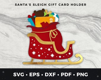 Santa Sleigh Gift Card Holder svg, DIY Christmas Gift Card Holder Cut File, Money Holder svg, Christmas Sleigh Cut File, Santa Gift Card svg