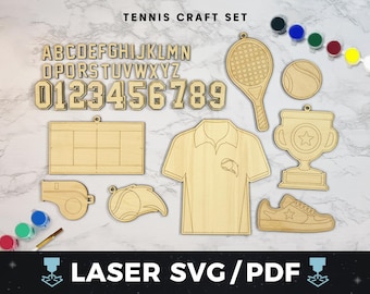 Tennisprydnadsset Laser SVG, Tennisdekor Skärfil, Barntennispyssel, Sportfestdekor, Laserträtennisprydnader, Tennispresent