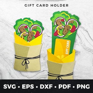 Porta-cartão-presente SVG, Cartão de embrulho para alimentos SVG, Porta-cartão-presente para burritos, Cartão de aniversário DIY Wrap, Cartão-presente para foodie svg, Cartão de taco ou wrap pdf