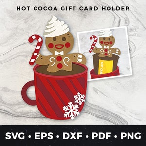 Niedliche Heiße Schokolade Geschenk Kartenhalter svg, Heiße Kakaotasse Geschenkkartenhalter svg, Lebkuchen Mann Geschenkkartenhalter svg, Kaffee Geschenkkarte geschnitten Datei