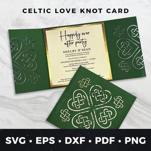 Invitación de boda con nudo celta irlandés svg, descarga de invitación de boda con nudo celta, invitación de boda hecha a mano, invitación verde esmeralda