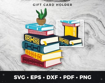 Stack of Books Gift Card Holder SVG, Book Lover Gift Card SVG, DIY Reading Card, Library Gift Card Holder pdf, Teacher Gift Card, Book Card