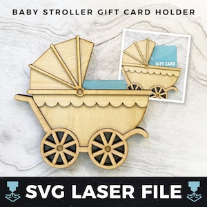 Porta carte regalo per passeggino in formato svg, file porta carte regalo fai da te per baby shower / Porta carte regalo in legno laser SVG, file di taglio laser pronto svg, PDF